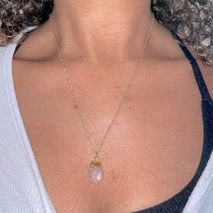 Natural/ Raw Rose Quartz Gold Necklace